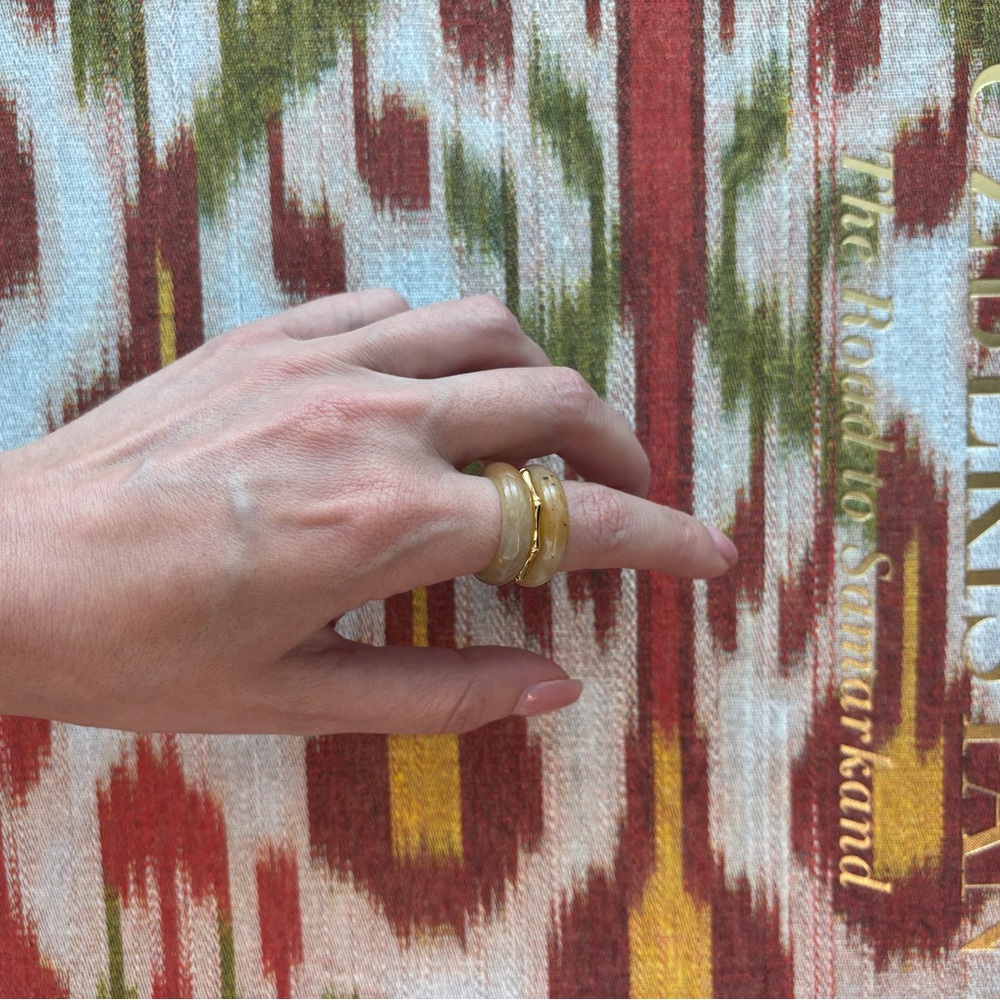 Stone Trilogy Stack Yellow Jade Ring Set Of 3 Ban… - image 4